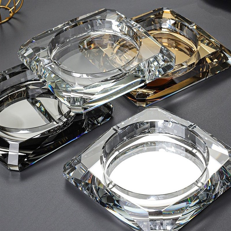 烟灰缸玻璃水晶创意家用客厅烟缸办公室酒店轻奢大气档次