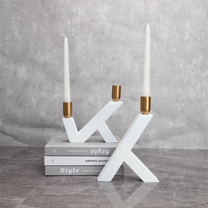 新中式创意金属白色人字烛台样板房书房家居客厅玄关工艺品摆件,特色手工艺,其他特色工艺品,淘宝优惠券,粉丝福利购,淘宝优惠卷