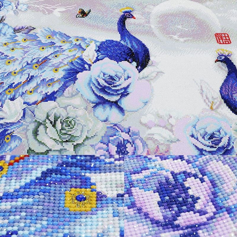 钻石画2021新款满钻花开富贵孔雀牡丹客厅大幅水晶5D点贴钻十字绣