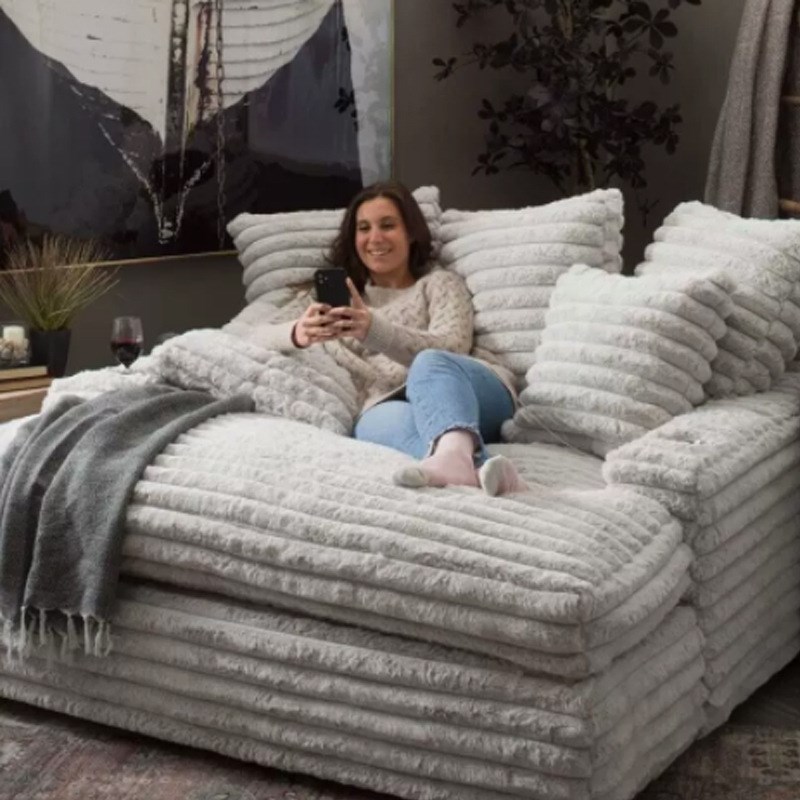 懒人粗条绒羽绒灰色巨大坐深冬夏可拆洗组合客厅阳台卧室轻奢沙发