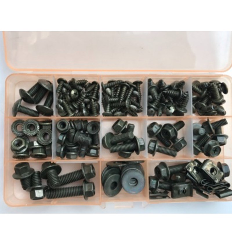 电摩螺钉整车维修套装螺丝大扁头自攻夹片螺母镀军绿1盒500g