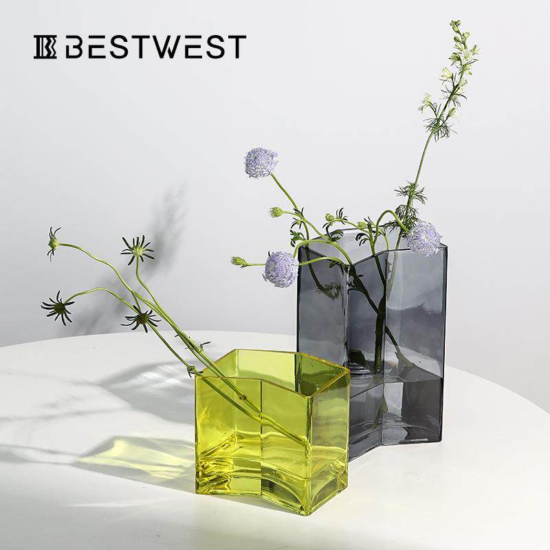 Bestwest简约直筒几何透明玻璃花瓶摆件家居软装客厅桌面装饰品,纺织面料/辅料/配套,纺织机械配件,淘宝优惠券,粉丝福利购,淘宝优惠卷