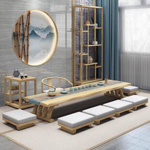 日式实木榻榻米茶桌客厅坐地长条矮桌茶室接待室飘窗泡茶桌茶台