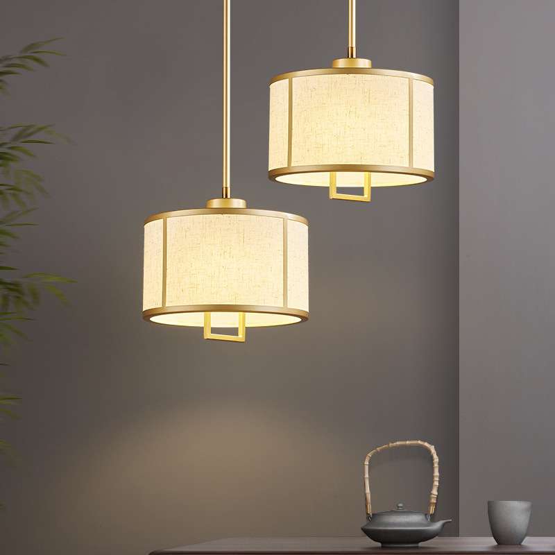 新品新中式小吊灯卧室床头客厅茶室书房布艺创意走廊古典设计灯具