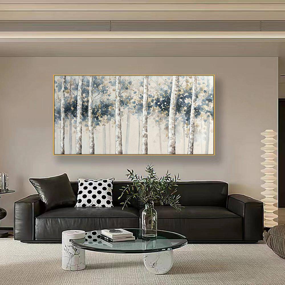 纯手绘油画抽象白桦林玄关客厅现代简约装饰画大芬油画村立体挂画
