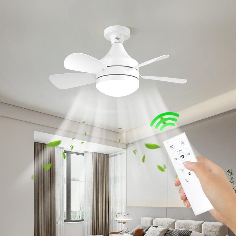 新款风扇灯泡叶子吊扇灯无极调色变速E27灯头直叶风扇灯家用