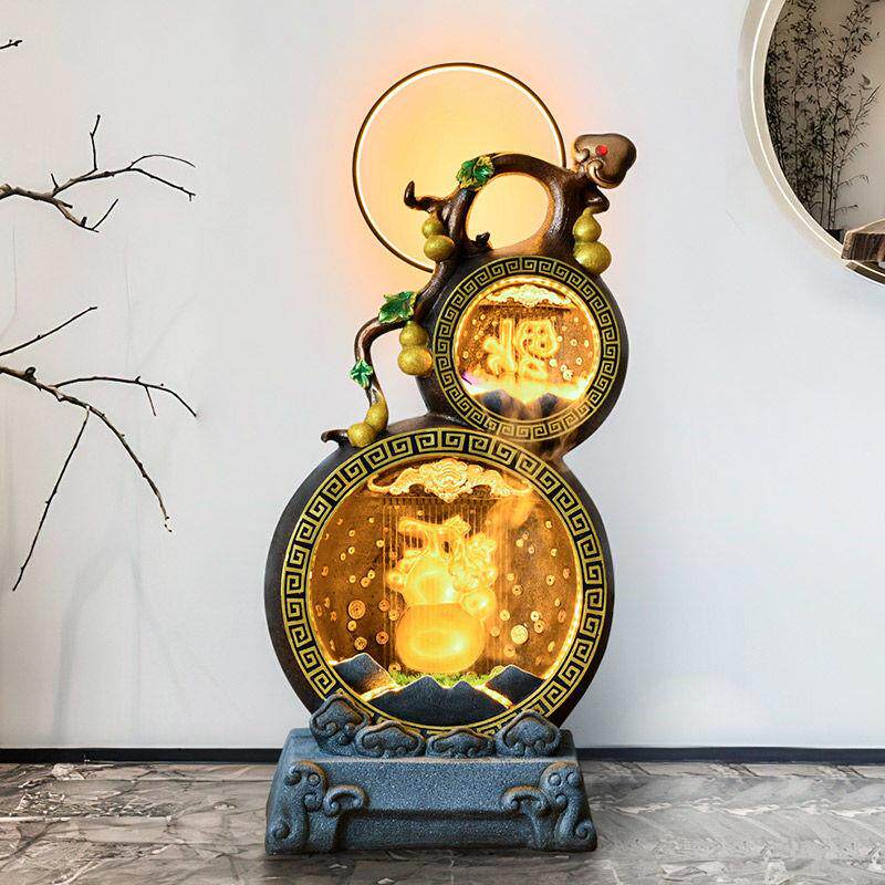 五福临门葫芦摆件新中式假山流水喷泉客厅办公室玄关阳台庭院摆件