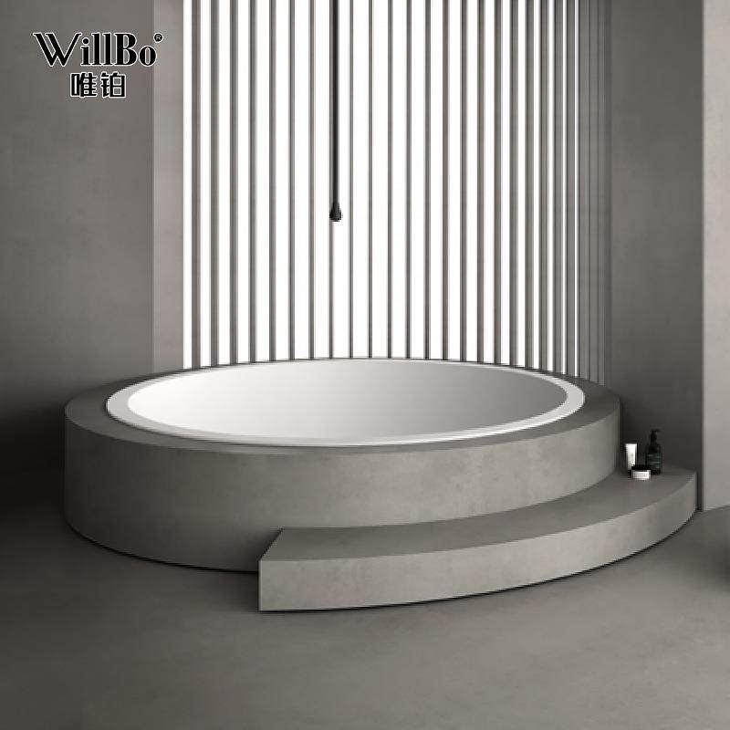 唯铂网红嵌入式圆形浴缸家用迷你双人成人浴缸哑光白色人造石浴盆