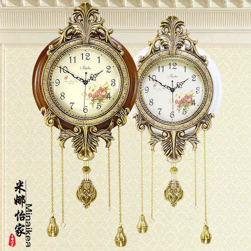 艺术复古欧式实木挂钟静音大号单面钟表静音客厅卧室钟时尚时钟