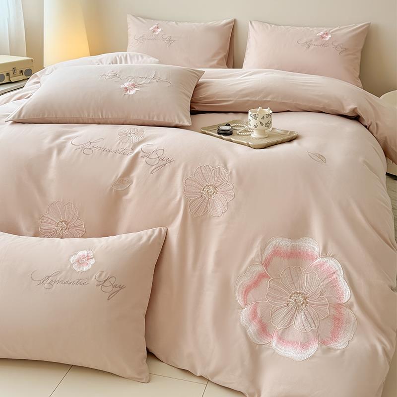 2024新款全棉纯棉加厚磨毛四件套轻奢刺绣被套高级感床单秋冬床品