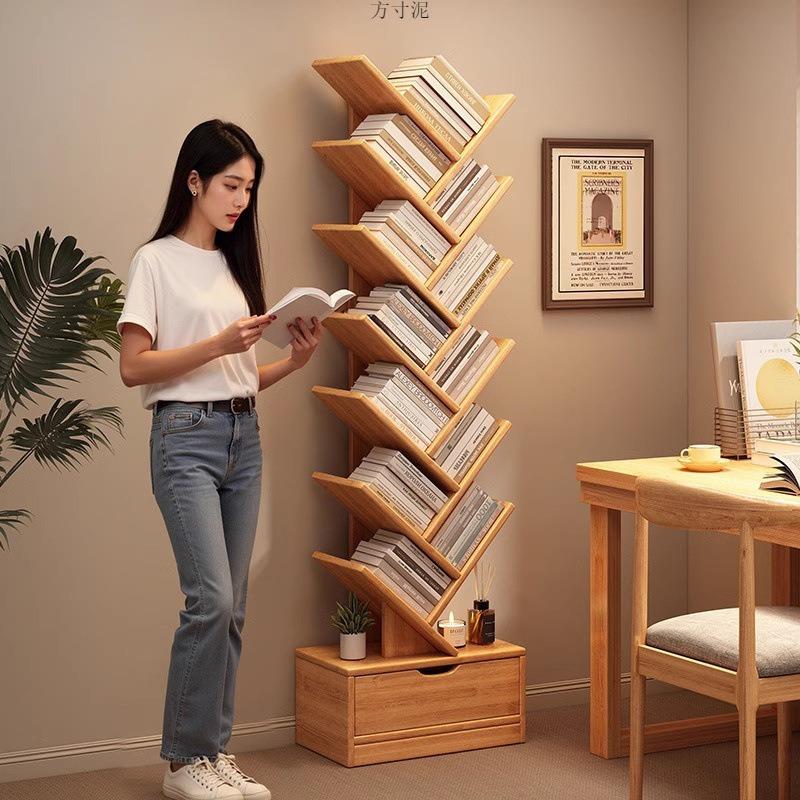 简易书架置物架落地客厅家用储物架子卧室靠墙树形收纳架小型书柜