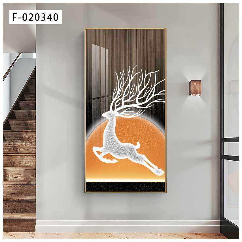时尚简约抽象晶瓷玄关装饰画竖版入户走廊过道挂画麋鹿背景墙壁画图片