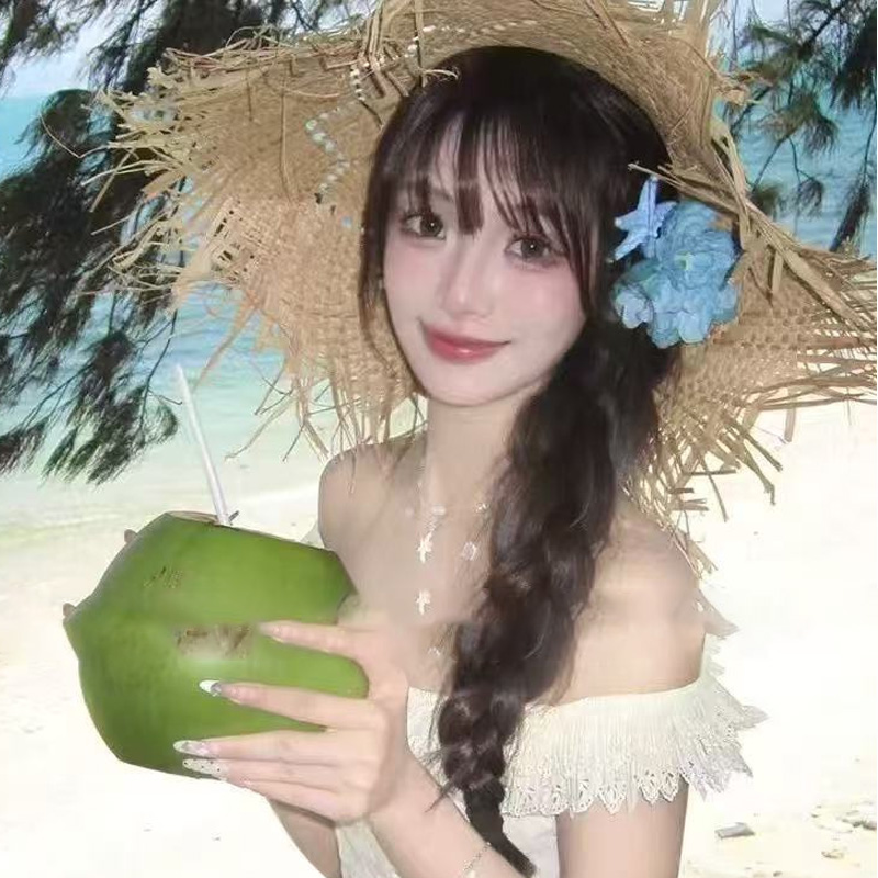 花朵发夹侧边度假头饰仿真海星发卡海边拍照刘海超仙蓝色头花发饰