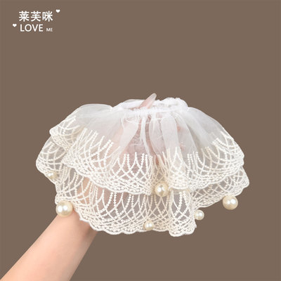 韩系白色蕾丝珍珠大肠发圈