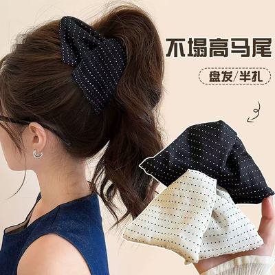 法式布艺波点三角抓夹女饱满后脑勺半扎发鲨鱼夹发夹时尚气质发饰
