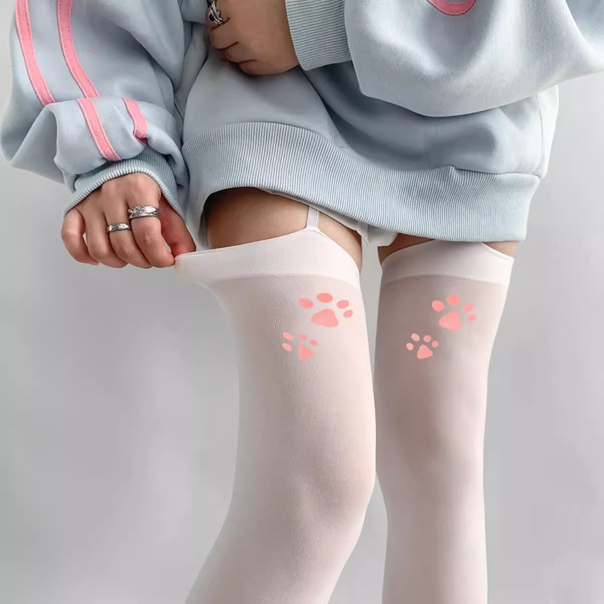 爆款萌妹可爱印花大腿袜