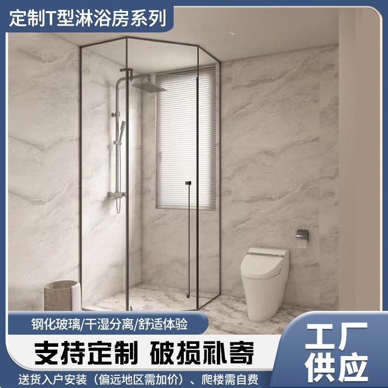 极简淋浴房干湿分离浴室玻璃隔断推拉门洗澡下沉式整体卫生间门