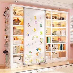 家用书架带白板门多层收纳落地置物架一体靠墙防尘简易图书馆书柜