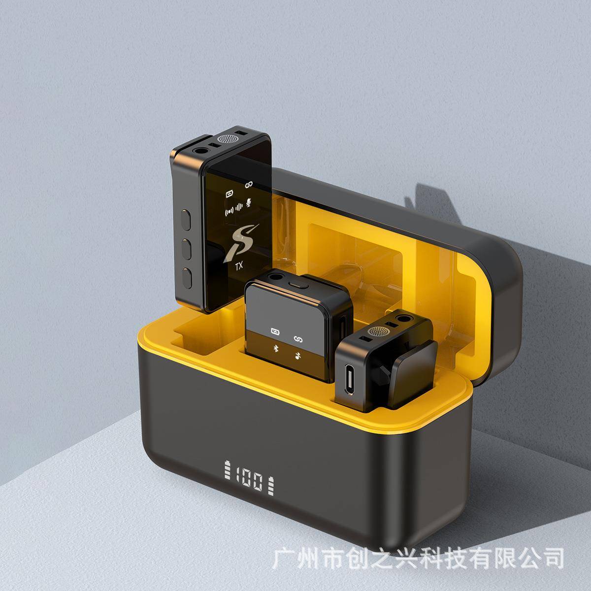 工厂新款SX12方形无线领夹麦克风带充电仓直播收音话筒一拖二降噪