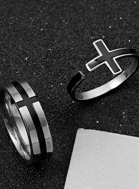 不锈钢饰品激光切割腐蚀滴油十字架个性开口可调钛钢戒指
