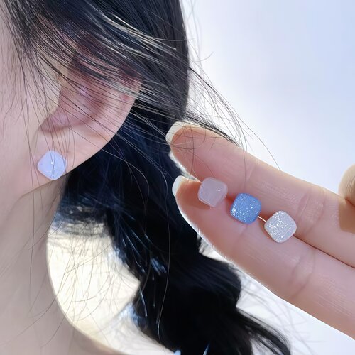 炫彩星空小方糖耳钉多巴胺甜耳饰
