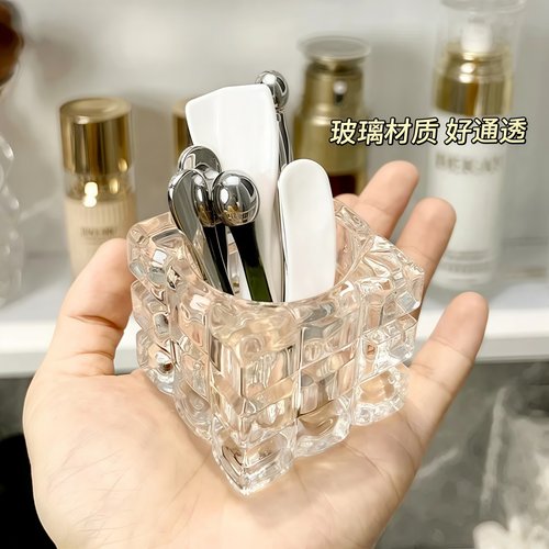 浴室梳妆面膜勺子唇刷收纳盒玻璃