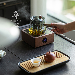 寻心胡桃木触控电陶炉家用静音煮茶小型侧把烧水玻璃壶泡茶炉迷你