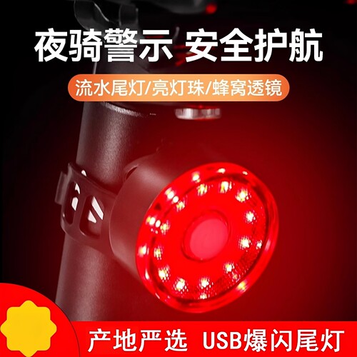 山地自行车夜间骑行后尾灯