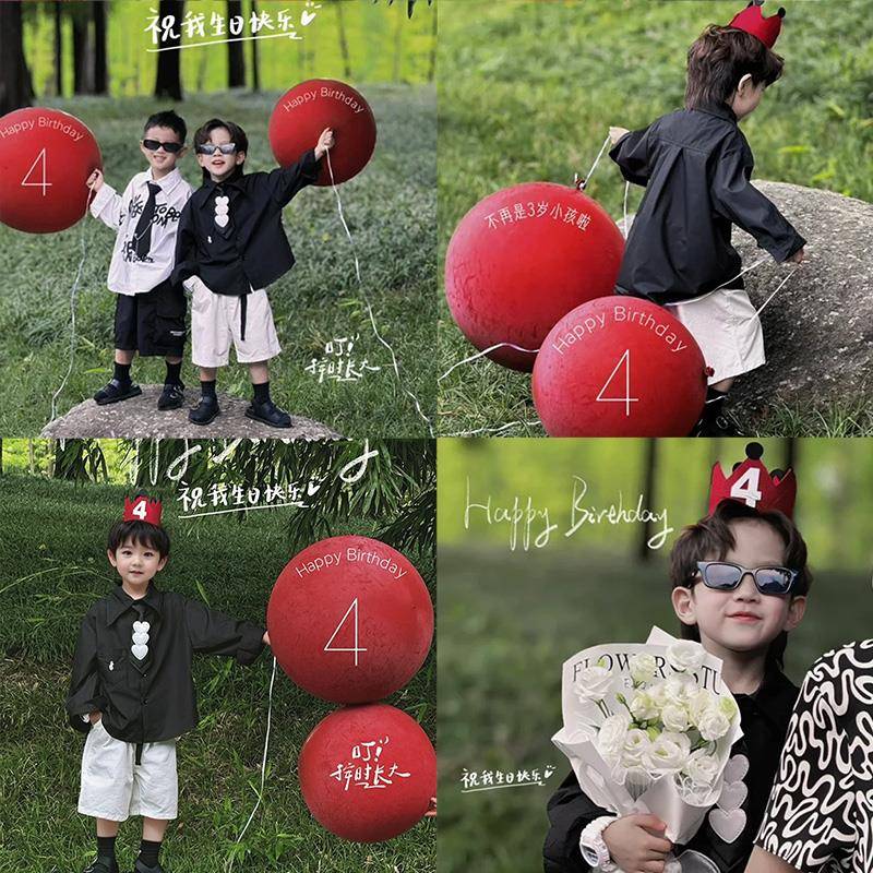 超大正圆生日布置场景装饰公园红色气球36寸加厚儿童户外拍照道具