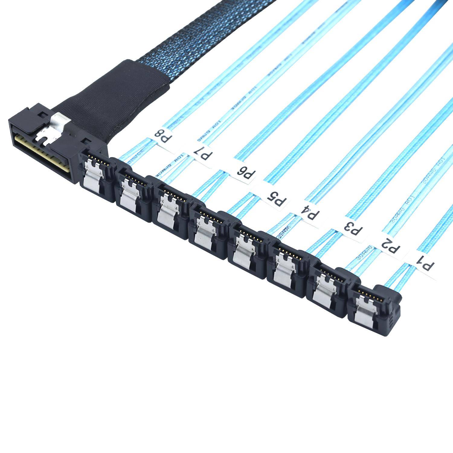 SlimSAS LP Low profile SFF-8654 8I 74P转8个SATA 7P 90度线束