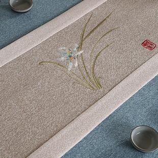 高端茶桌桌布禅意桌旗台布定制仿棉麻防水轻奢高级感餐桌布 新中式