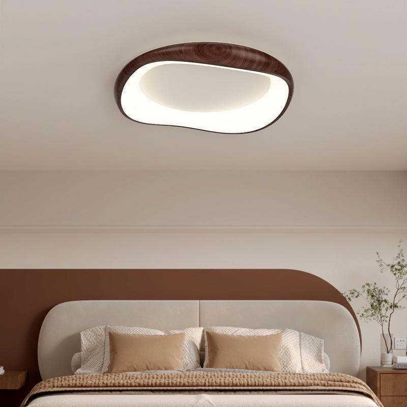 原木纹色卧室吸顶灯现代简约北欧LED吸顶灯圆形日式侘寂风书房灯