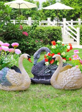 天鹅树脂花盆罗马柱阳台装饰户外庭院花园绿植盆栽创意动物摆件
