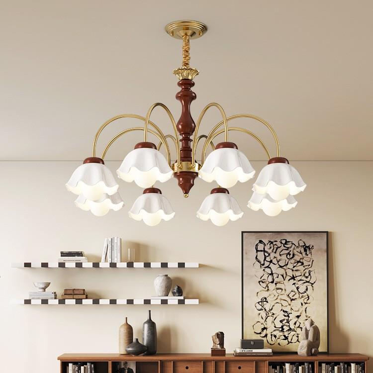 现代简约奶油风卧室灯胡桃木色餐厅灯法式复古客厅温馨浪漫陶瓷灯