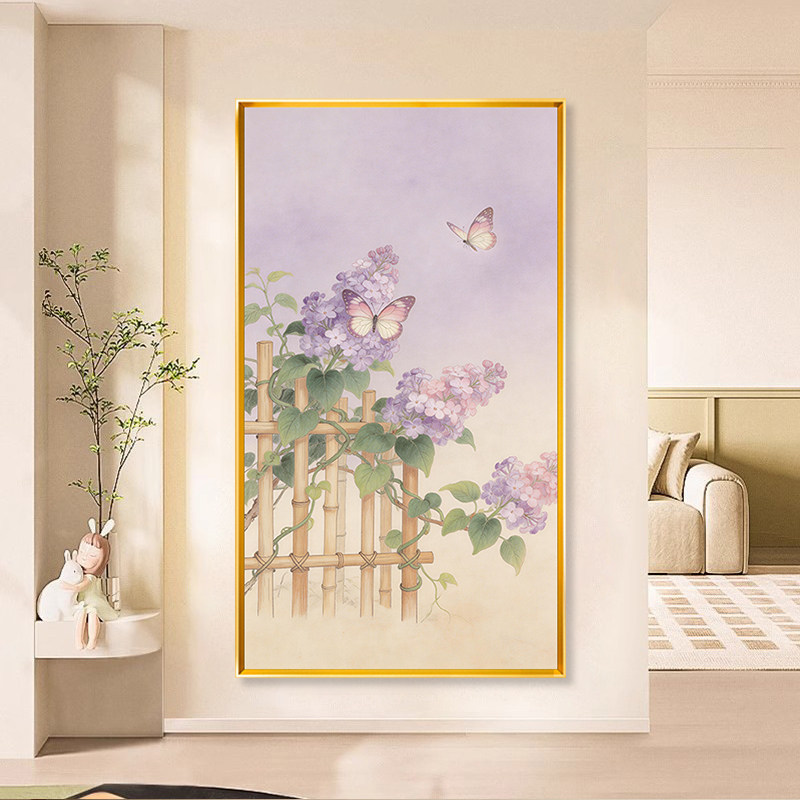 蝴蝶花卉玄关走廊过道紫色风景画手工新人自己线绣新款十字绣满绣