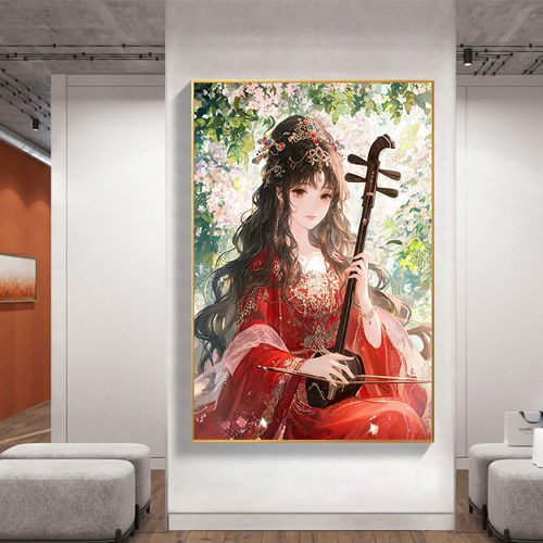 中式古风音律少女小尺寸十字绣线绣2026新款胡琴女孩手工绣满绣