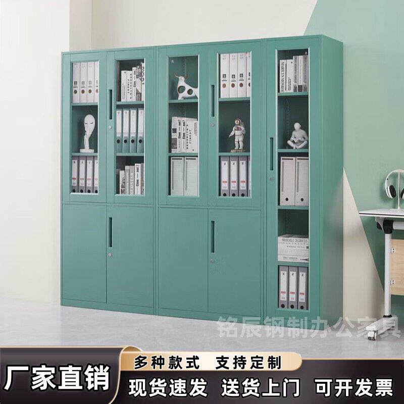 彩色文件柜公室加厚钢制书柜带锁铁皮档案柜证书财务凭证柜子