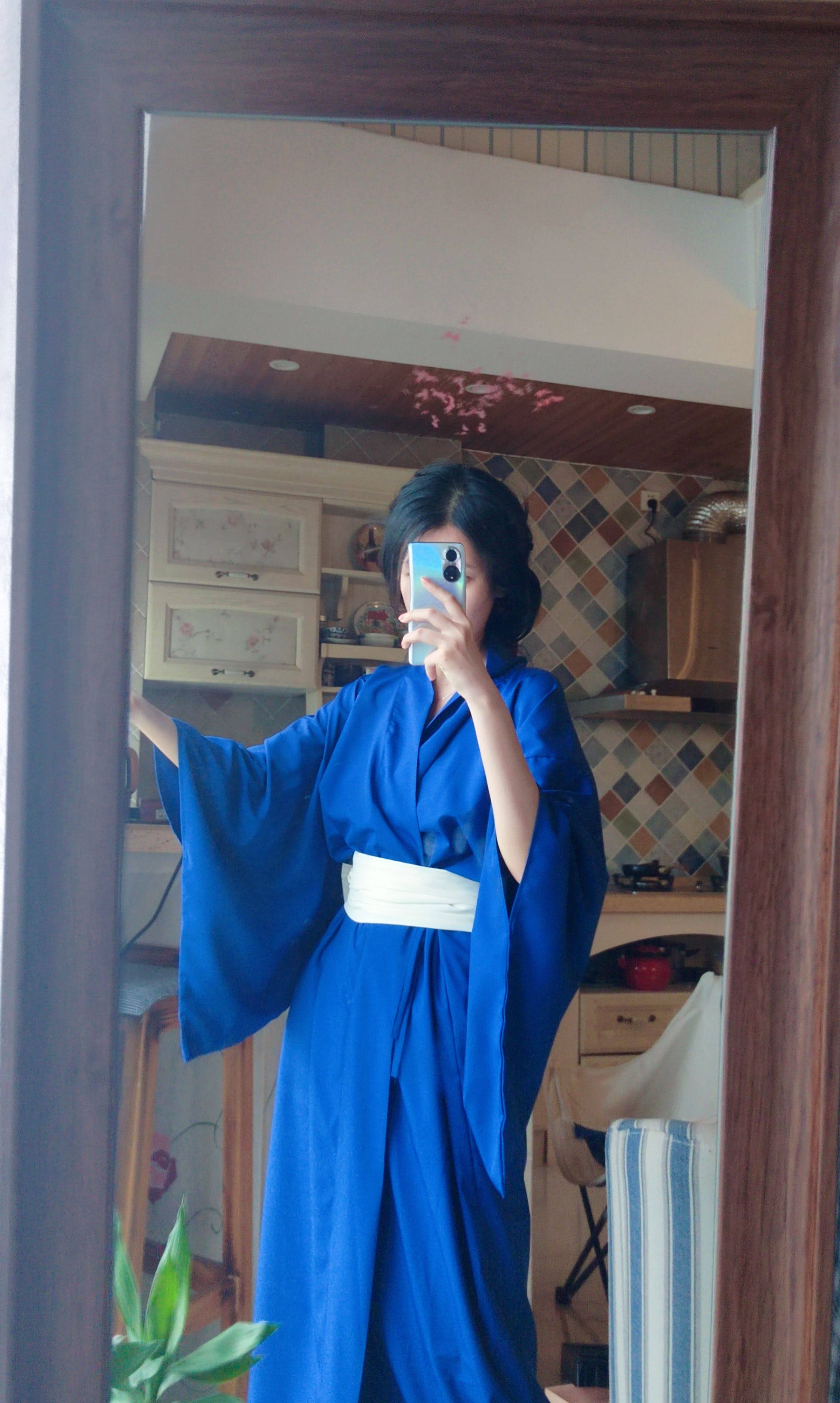 定制电影小姐同款和服睡衣浴衣蓝色睡袍连衣裙DIY手工制作