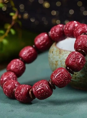 朱砂砂回纹珠手链老型桶珠款帝王砂回纹珠低含量朱砂手串