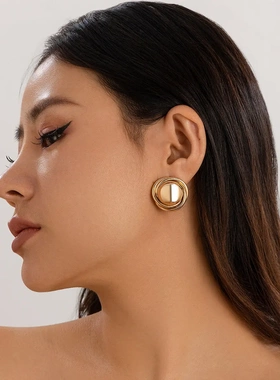 欧美饰品 ins高级感圆形环形几何耳饰 不规则金属水滴earing