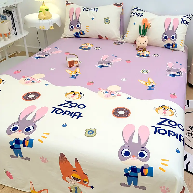 疯狂动物城纯棉床单单件100全棉宿舍被单少儿卡通床笠枕套2三件套
