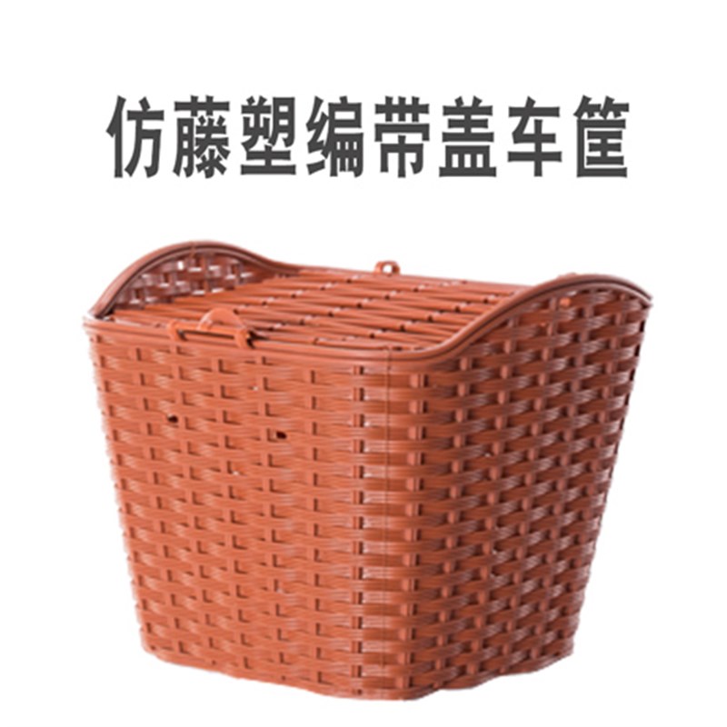自行车车筐仿藤塑编塑料车篓v双层手工编织不锈钢篮子前置可带宠