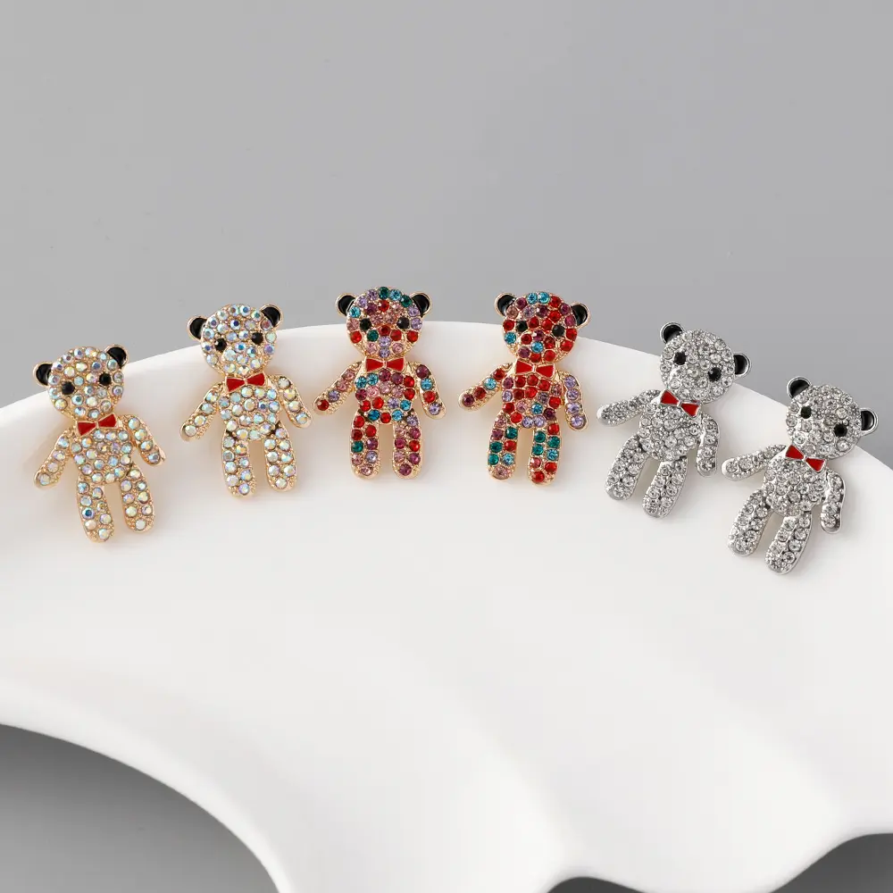 创意水钻立体卡通耳钉女设计感可爱合金镶钻耳饰耳环earrings