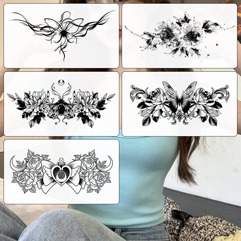 纹身贴防水女持久胸前锁骨花朵高级感羞耻私密部位情侣胸口
