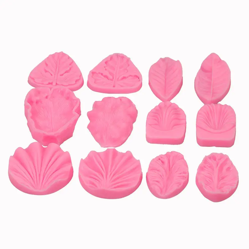 花瓣 叶子 玫瑰 牡纹理花模粘土叶子装饰翻糖硅胶压花模具集合