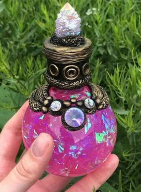 新款创意魔法月亮瓶闪亮鱼光环室内桌面摆设做旧树脂工艺