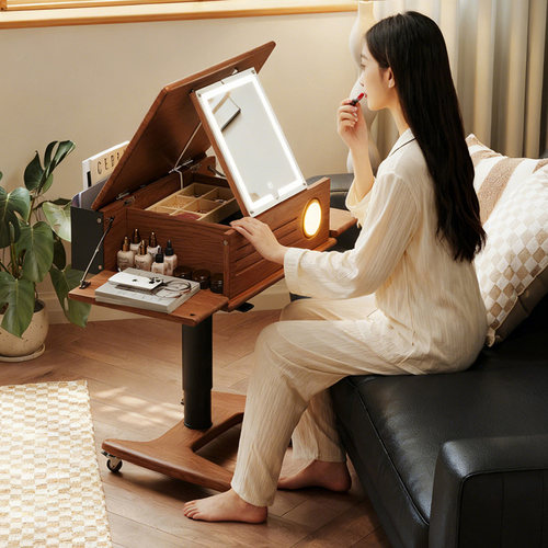 可升降移动梳妆台卧室桌收纳一体