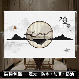 复古卷帘遮光客厅卧室遮阳书房茶室窗帘免打孔手拉升降 定制新中式