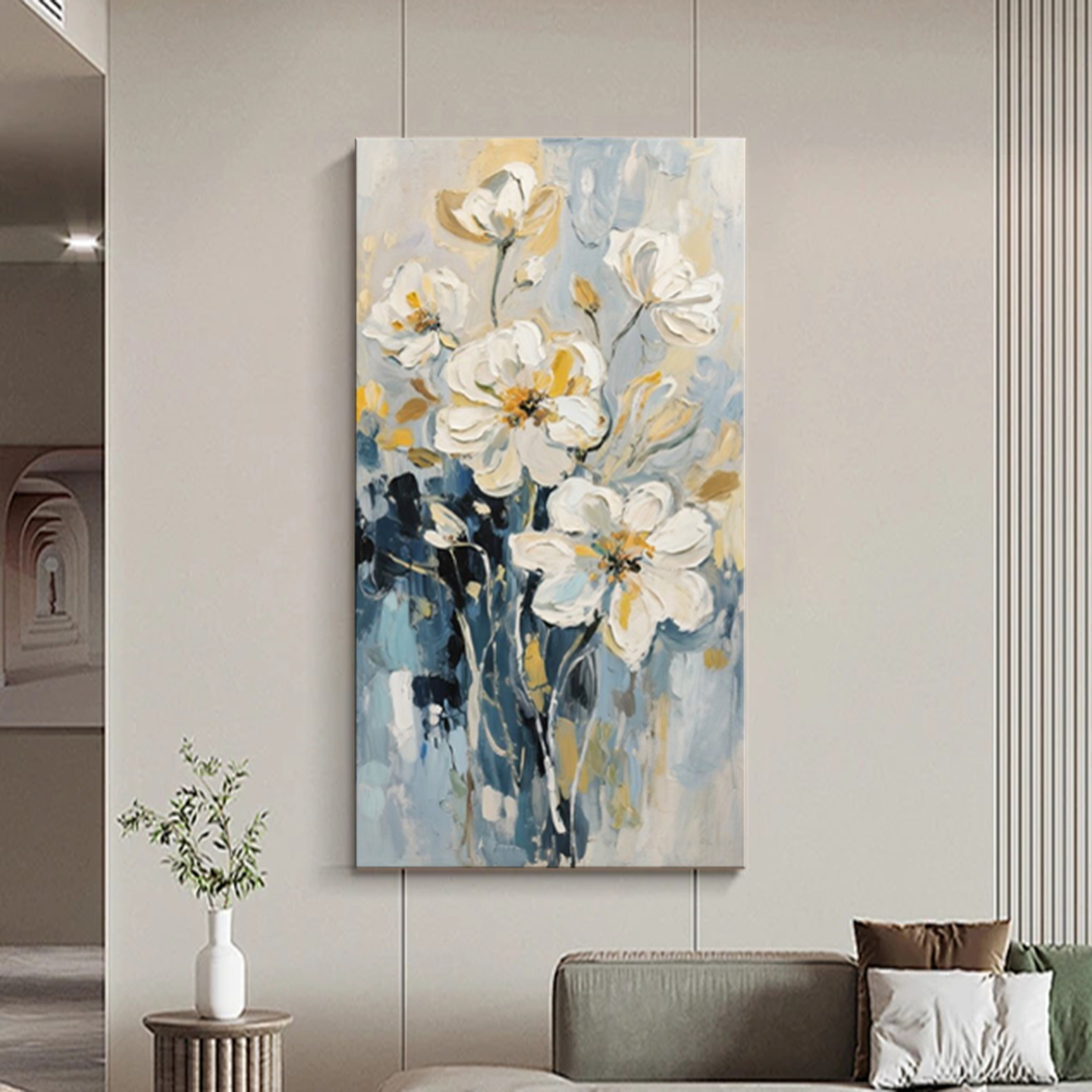 纯手绘油画现代简约素雅花卉立体感印象画玄关客厅餐厅手工装饰画图片