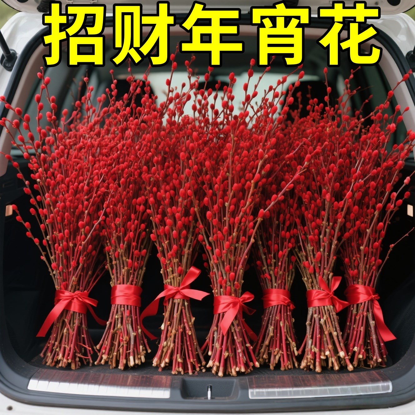 银柳真花鲜枝客厅摆件耐寒年宵花红色干花枝室内招财水培装饰花束